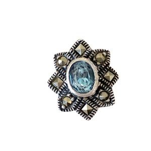 Gorgeous vintage Marsala Marcasite and Aquamarine Pendant